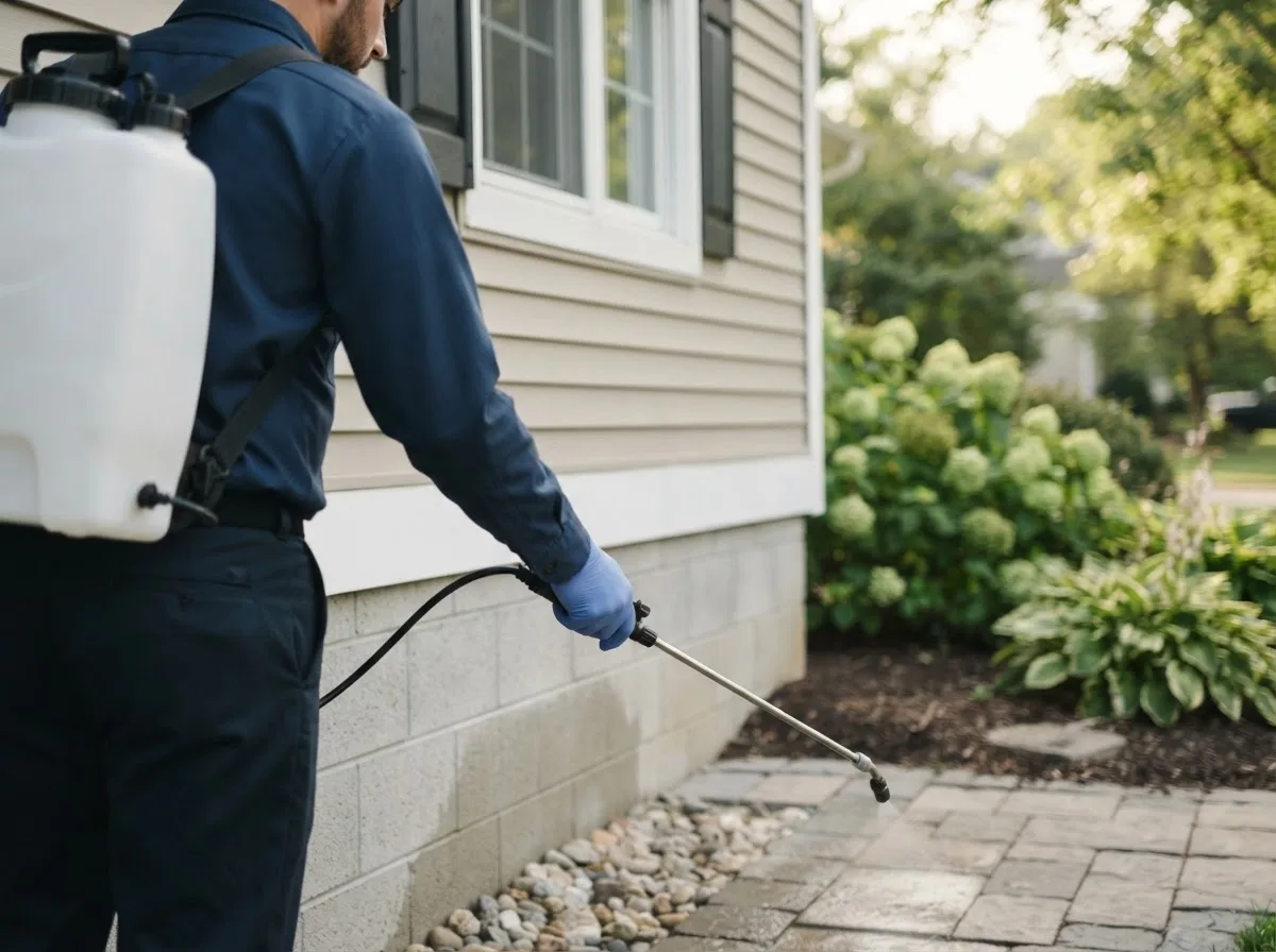 Pest control technician inspecting a home in Silver City, IA